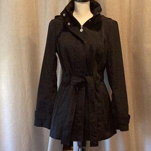 Calvin Klein Black Women's short, belted black trench coat, size small.